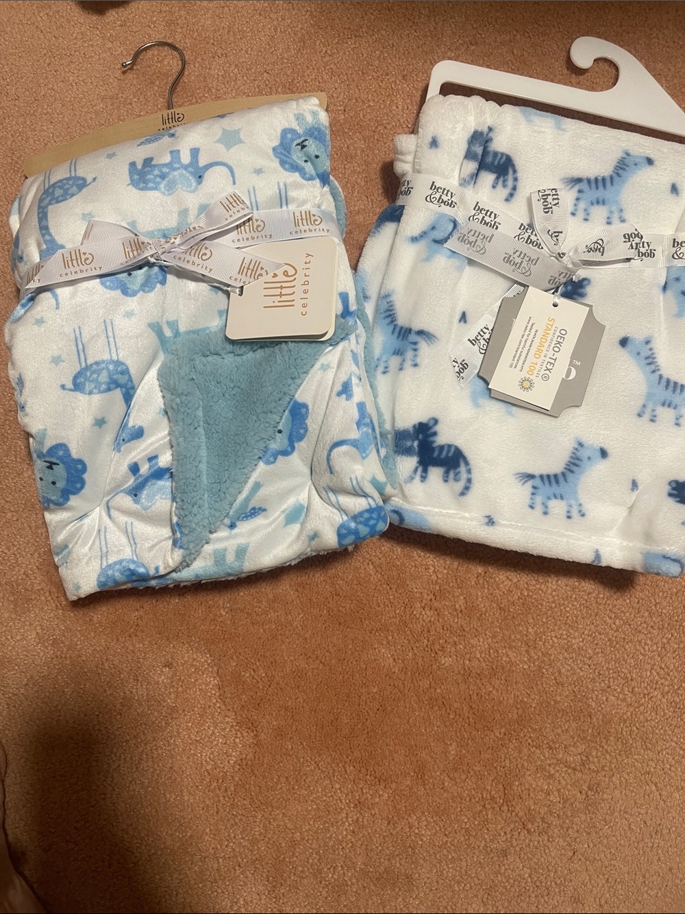 (2)Blue and White Baby Blanket Set
